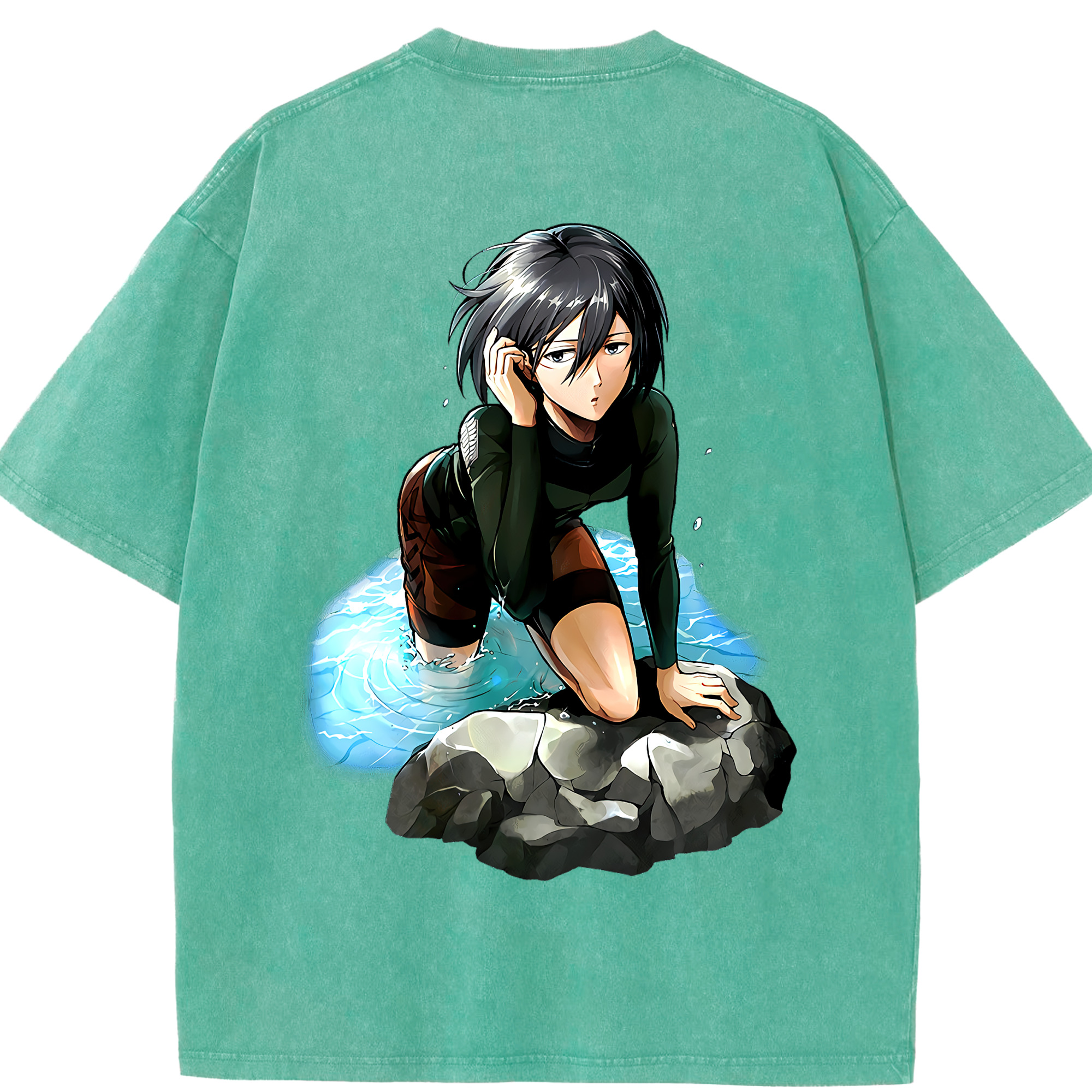 （画像用） 進撃の巨人 ミカサ·アッカーマン Attack on Titan Mikasa Ackerman 綿100% ヴィンテージ風 半袖Tシャツ（背面プリント）